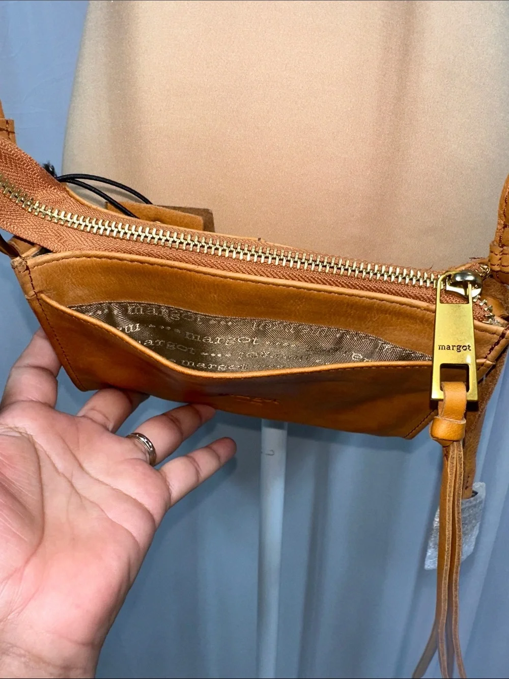 margot Cognac Leather Crossbody Bag with Tassel